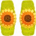 5 x INEBIZ Crochet Steering Wheel Cover Boho Sunflower Granny Squares Pattern Green Car Decor Cute Accessories for Women