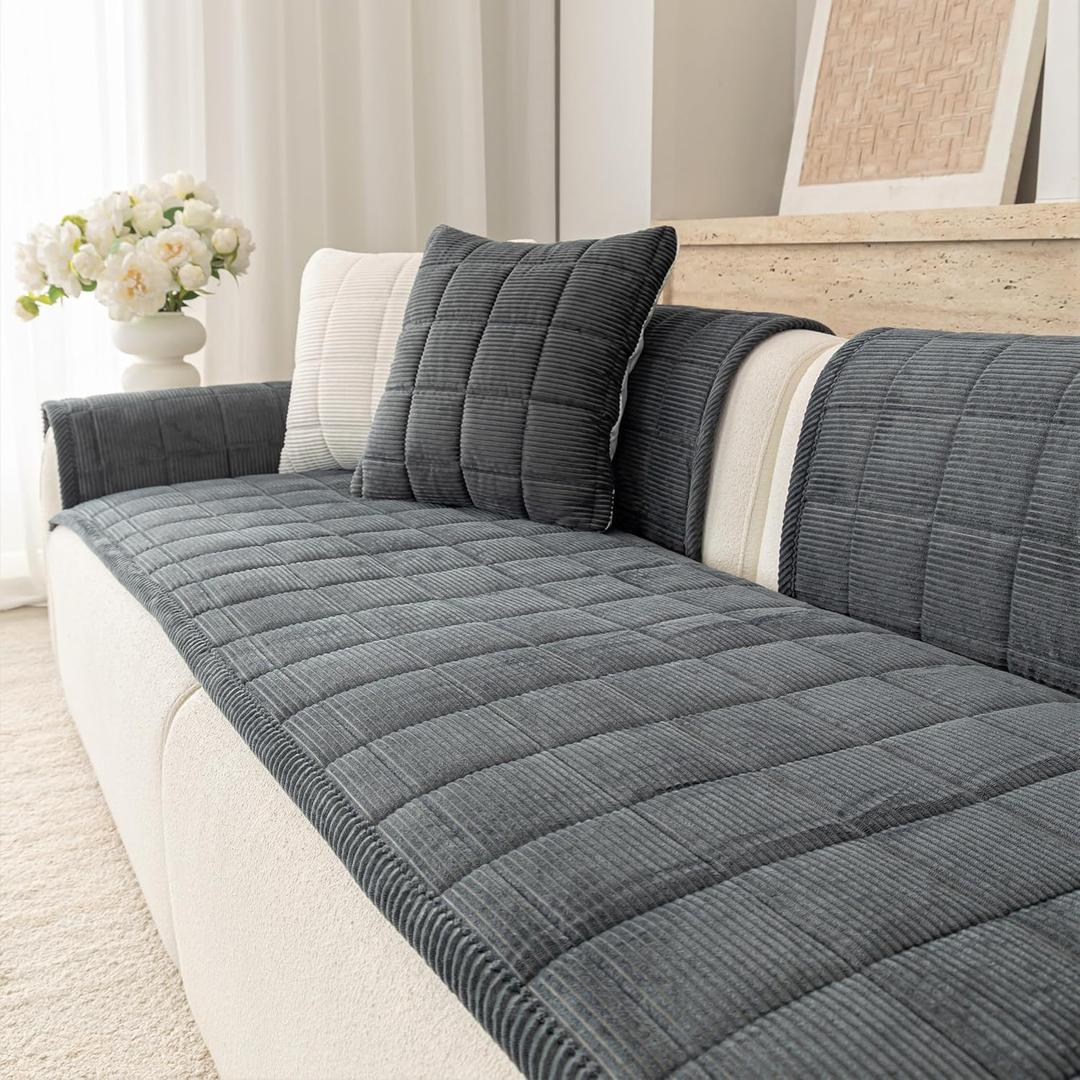 Premium Washable Couch Cover for Dogs, Non Slip Sectional Sofa Protector for L Shape Couch,Dog Couch Cover for Waterproof(1PC/27.6"x59.1",Dark Grey)