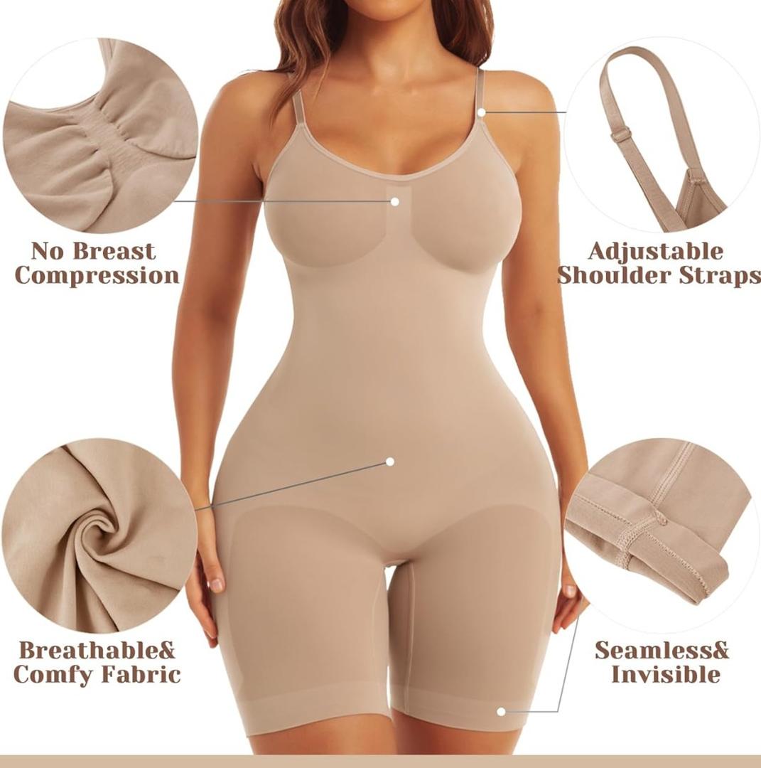 EUYZOU Shapewear Bodysuit for Women Tummy Control Seamless Sculpting Body Shaper Top, XL, Beige