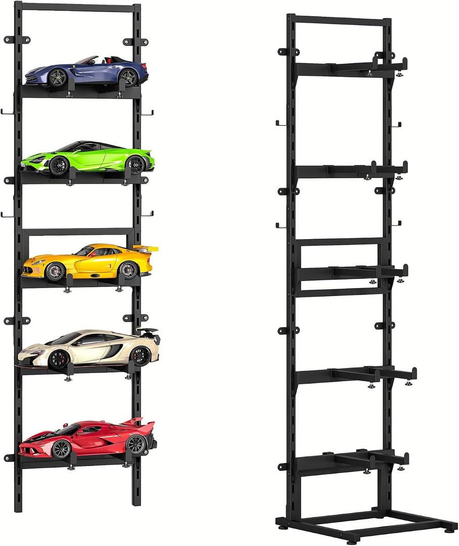 Wall Mount＆Floor RC Car Display Stand, 5 Tier Adjustable RC Car Rack