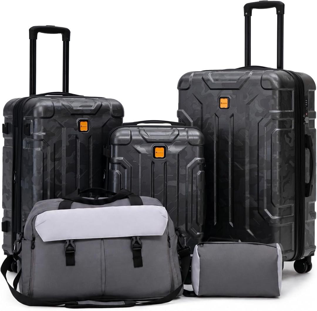 Rosamo 5 Piece Hardshell Suitcase Set, 20/24/28" Expandable Luggage Set with Matching Travel Bags, 22x14x9 Airline Approved Carry On, TSA Lock, Spinner Wheels, ABS+PC (Grey) ( Only 3 Suitcase )
