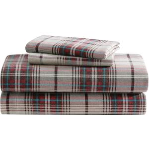 Eddie Bauer Mont Lake Plaid Flannel Sheet Set, Red, Queen