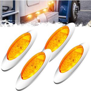 PSEQT 6.5'' Oval LED Side Marker Lights Trailer Clearance Stop Turn Signal Lights w/Red Lens Surface Mount 16LED Fender Front Rear Running Light Waterproof for Truck Pickup Caravan RV Bus (Amber)