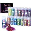 Renfio Chameleon Chunky Glitter, 12 Colors Color Shift Resin Glitter Set Each 10g/0.35oz Chameleon Flakes for Resin Sequins Color Change Glitter for Crafts Nail Art Tumblers Painting