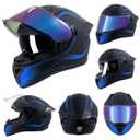Full Face Motorcycle Helmets for Men Women, DOT, Matte Black Blue, M
