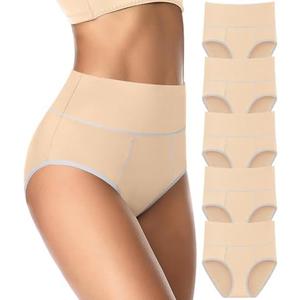 ASIMOON Tummy Control High Waisted Underwear for Women Cotton Plus Size Full Coverage Panties Ladies Briefs Set of 5 Size L