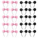 NEWTGAN 20 PCS Mouse Ears Headbands for Birthday Party Theme Park Costume Play Celebration for Boys and Girls (black,pink) (pink black)