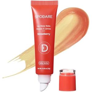 Pack of 2, Lip Glowy Balm Strawberry: Lip Gloss Hydrate and Nourish with Natural Strawberry Extracts& Hyaluronic Acid Complex for Softening and Plumping Finish, Travel Size for Men and Women