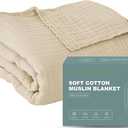 Cosy Family 4 Layer Muslin Bed Blanket - Breathable and Lightweight Gauze Boho Blanket for Spring, Soft 100% Cotton Muslin Blanket, Light Tan, 55x80 Inches
