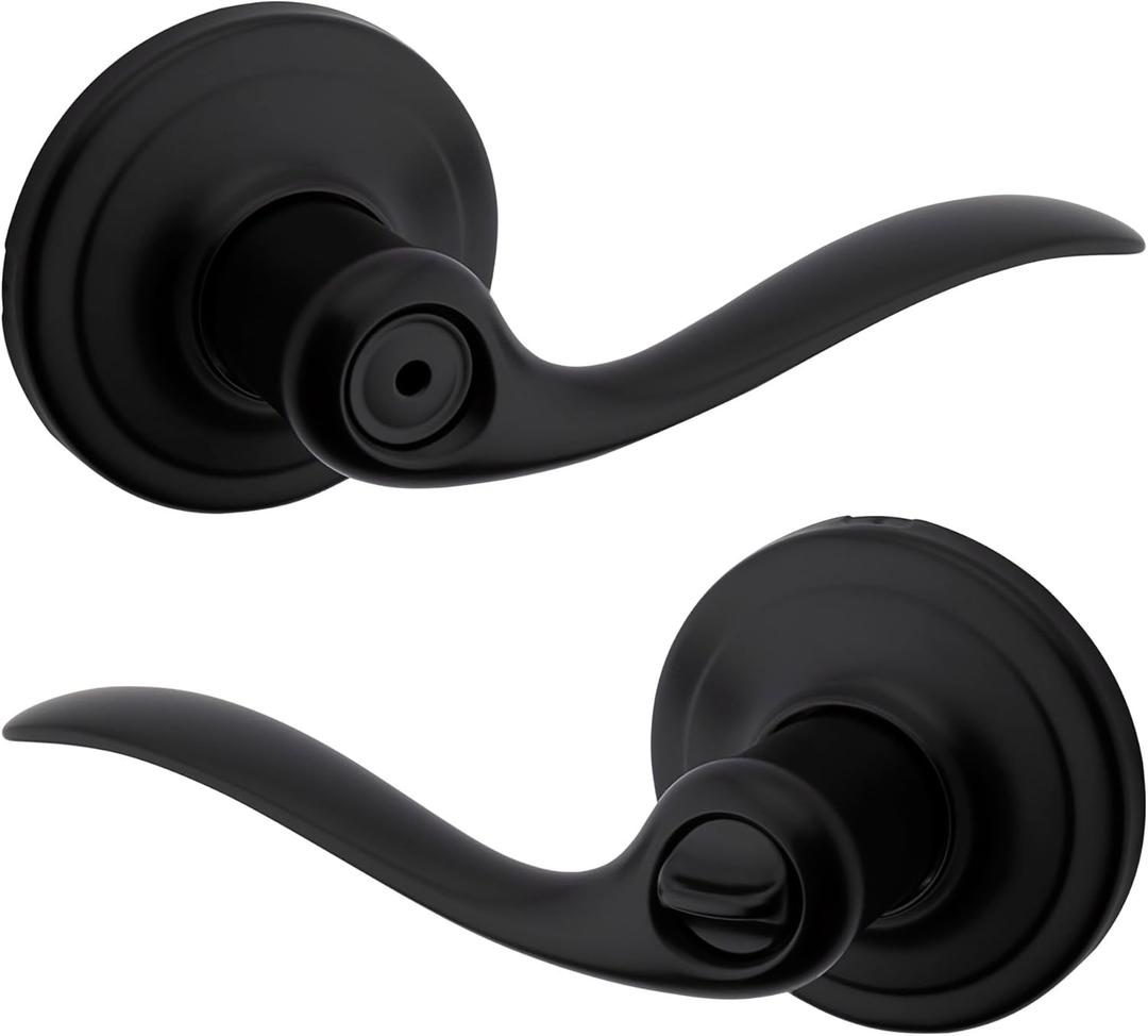 Kwikset Tustin Interior Privacy Door Handle with Lock, Door Lever For Bathroom and Bedroom, Matte Black Reversible Keyless Push Button Lock Door Lever, with Microban Protection (1 Pack)