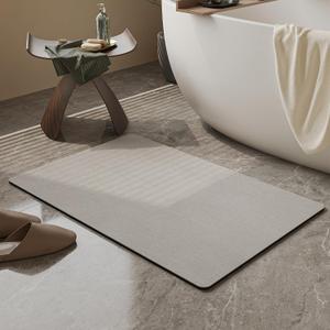 Mecko Bath Mat Rug, Ultra Thin Bathroom Rug -Rubber Non-Slip Quick Dry Absorbent Bath Mat Fit Under Door, Faux Suede Surface Bathroom Floor Mats for Bath, Shower, or Sink (Light Grey,20"x32") (2'8" x 1'8" (Rectangular))