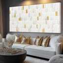 YETHEN WAL White and Gold Textured Abstract Wall Art, Minimalist Neutral Canvas Painting Modern Artwork for Living Room Bedroom Office Decor 24x48 Inch