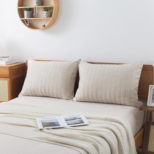 H Household Seersucker Washed Microfiber Pillowcases Set of 2 – Ultra Soft & Comfortable, Envelope Closure, King Size 20x36 Inches - Textured Design, Easy Care, Wrinkle-Resistant