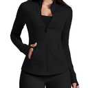 AVGO Women's Workout Jacket Full Zip Up Running jackets Long Sleeve Slim Fit Yoga Athletic Tops With Pockets & Thumb Holes (Black, X-Large)