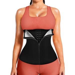 LEINIDINA Womens Waist Trainer Corset with Zipper Sweat Waist Trimmer for Women Workout Belt Corset Shapewear (Black, L)