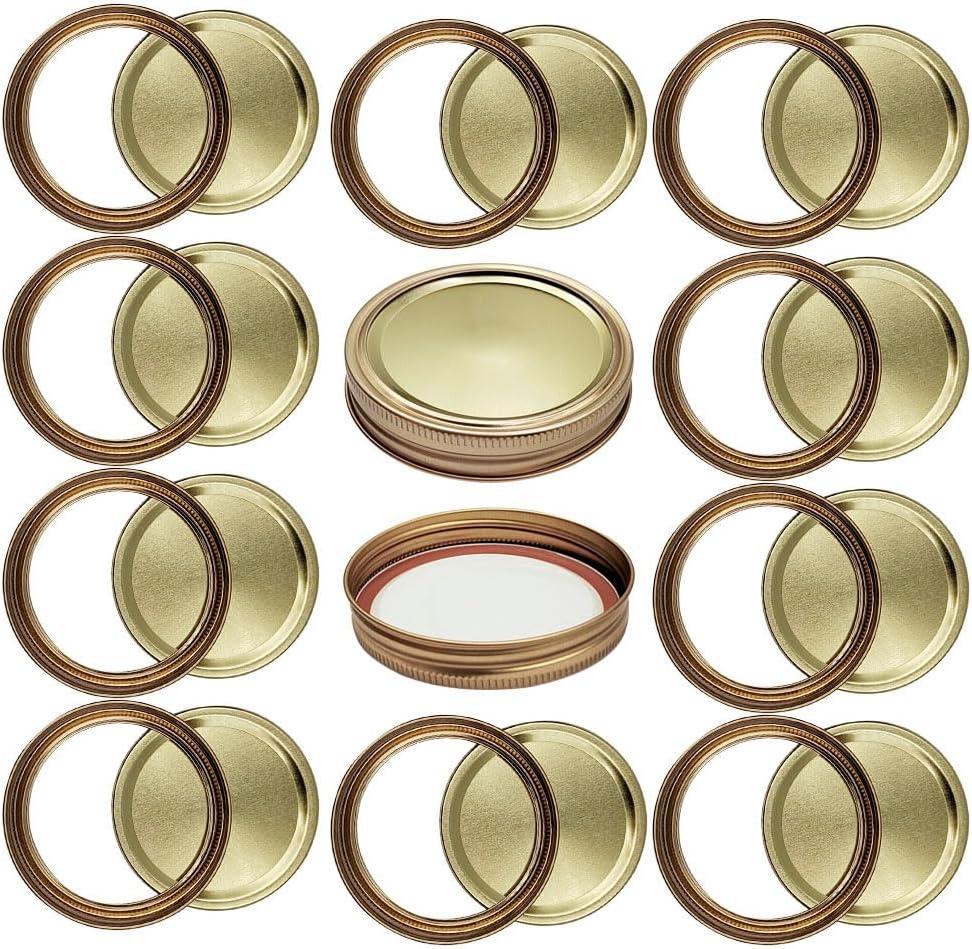 12Pack Canning Lids and Rings, Wide Mouth Mason Jar Canning Lids, Leak Free for Wide Mouth Mason Jars (Gold)
