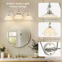 Brushed Nickel 3-Light Bathroom Vanity Light with Floral White Glass Shades, Brushed Nickel Wall Mount Lighting for Bathroom, Dressing Table