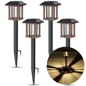 20 Lumens 2-Tone Bronze and Wood LED Outdoor Solar Landscape Path Light Set with Vintage Bulb 4-Pack