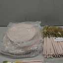 DaYammi 150Pcs Pink Plastic Plates with Gold Rimmed,Heavy Duty Plastic Plates - Pink Disposable Plate Included 30 Dinner plate,30 Dessert plate,30 Knives,30 Forks,30 Spoons for Mother's Day Party