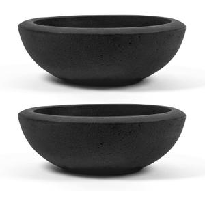 ARBORA 26" Santorini Bowl 2-Pack with Classic Black Finish - Polyresin Indoor and Outdoor Planters, Durable, Weatherproof, Lightweight, Large Plant Pots for Patio, Garden, Deck, Entryway