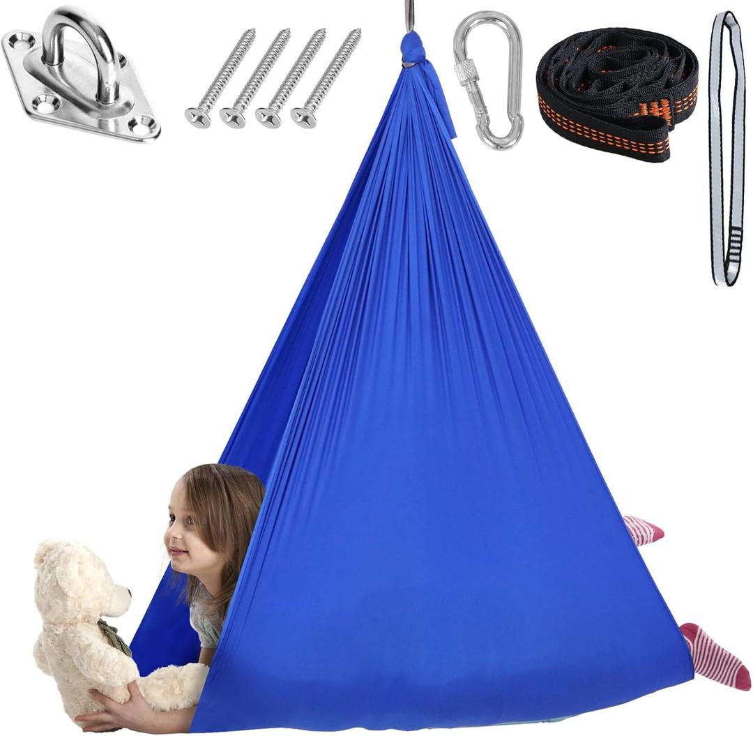 Chihee Sensory Swing Therapy Swing Hammock Indoor Outdoor for Kids, Hardware Included, Soft Breathable Nylon Cuddle Swing Joy Hammock for Child Adult with Autism, ADHD, Aspergers, Sensory Integration (Royal Blue)
