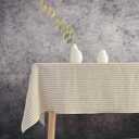 Linen Tablecloth- 60x108 Inch Stripe Pure Linen Gray and White Table Cloth for Rectangle Tables, for Winter, Fall, Thanksgiving, Machine Washable