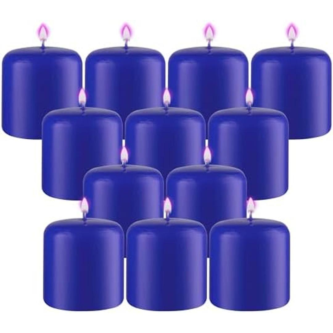 Candle Charisma Blue Pillar Candles Bulk Pack of 12 – (3x4 Inch) Long-Lasting 70-Hour Burn, Dripless & Smokeless – Perfect for Hassle-Free Decor at Weddings, Fall Table Centerpieces & Special Events