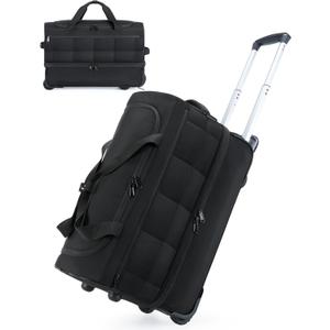 BAGSMART 40L Rolling Duffle Bag with Wheels and Handle, TSA Underseat Carry On Bags for Travel with Shoe Compartment, Black
