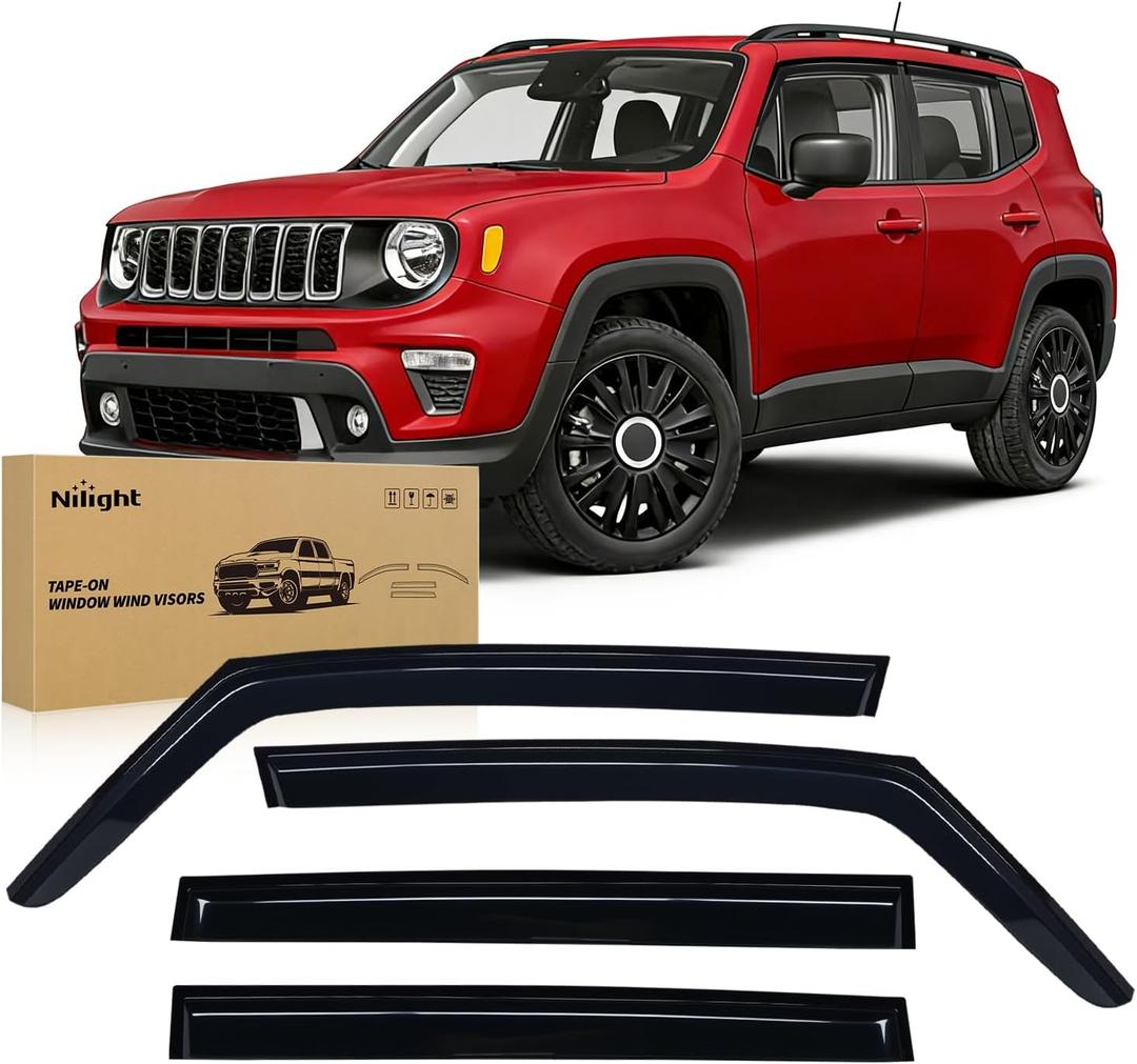 Nilight Window Rain Guards for Jeep Renegade 2015 2016 2017 2018 2019 2020 2021 2022 2023 2024, Window Wind Deflectors Vent Visors, Tape on-4PCS