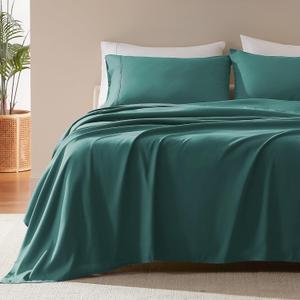 SLEEP ZONE Nanotex Super Soft Cooling King Bed Sheets Set 4 Piece - Easy Care Fitted Flat Sheet & Pillowcase Sets - Wrinkle Free, Fade Resistant, Deep Pocket 16" (Teal, King)