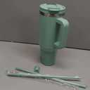 40 oz Tumbler with Handle and 2 Straws,2 in 1 Lid Insulated Water Bottle Stainless Steel Travel Coffee Mug,Retro Green