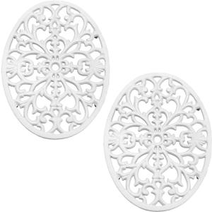 Sumnacon 2 Pcs Oval Cast Iron Trivet - Antique Heat Resistant Metal Trivet for Hot Dish Pot Pan Teapot, Vintage Well Made Hot Plate Pad for Kitchen Dining Countertop Table,White (9.6 x 7.2 Inch)