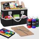 Desktop Tote and Stock Organizer, Teacher Helper Tote Bag Organization for Arts, Books, Stationery, Office Desk Organizer, Make-up Storage Tote with Handles for Travel, Black-Gray
