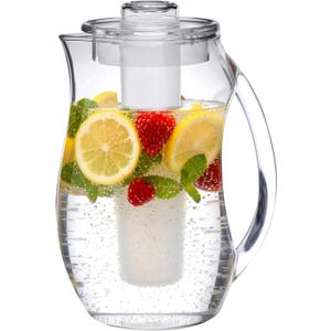 Amazing Abby - Icely - Plastic Pitcher with Ice Tube (96 oz, 3 Quart), Clear Water Pitcher with Lid, Fridge Jug, BPA-Free, Shatter-Proof, Preparing Iced Drinks with No Diluation