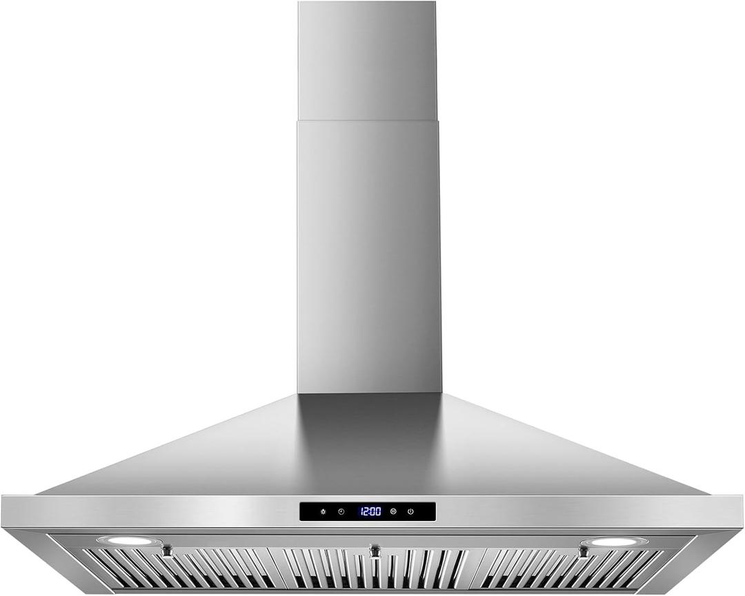 Range Hood 36 inch Wall Mount Kitchen Hood 700 CFM with Ducted/Ductless Convertible Duct, Touch Control, Permanent Filters, Stainless Steel, 3 Speed Exhaust Fan