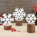 3 Pcs Winter Snowflake Wooden Table Sign Christmas Snowflake Wood Blocks Centerpiece Rustic Farmhouse White Snowflakes Tabletop Decorations for Winter Xmas Wonderland Tiered Tray Home Shelf Decor