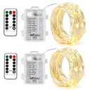 BXROIU 2 x Fairy Lights Battery Operated,Silver Wire Chains 8 Mode 16Ft/5Meter 50 LEDs Timer String Lights with Remote Control for Bedroom Christmas Party Wedding Decoration(Warm White)