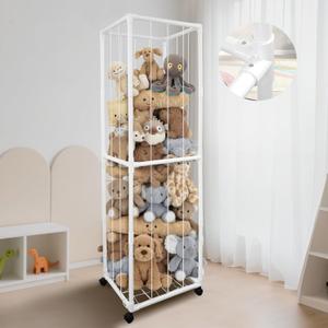 Stuffed Animal Storage Zoo with Wheels, 65" Tall Large Stuff Animals Plushies Holder Toy Organizer Kids Plush Storage Cage PVC with Elastic Band and Net for Nursery Playroom Corner for Toddler