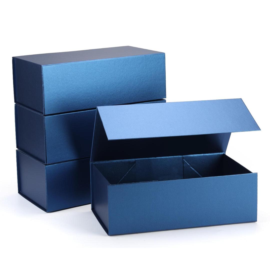 SPEPLA 4 Pack 12x6x4 Blue Gift Boxes, Magnetic Closure Gift Box Bulk for Wedding Christmas Birthday Groomsmen Bridesmaid Proposal