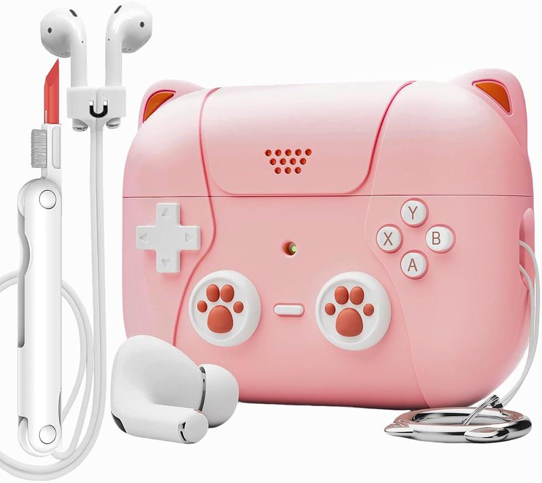 for Airpod 4 Case Cute with Magnetic Anti-Lost Straps & Cleaning Kit,Funny Shockproof Silicone Earphone Protective Cover Compatible with 4th Generation Airpods Case Girly Women Gifts (Light Pink)