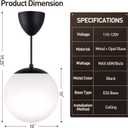 Modern Pendant Light Fixture Pendant Light 1-Light Mid Century Chandelier Large 10 White Globe Glass Shade Black Finished Hanging Light Fixture for Kitchen Island Dinning Room