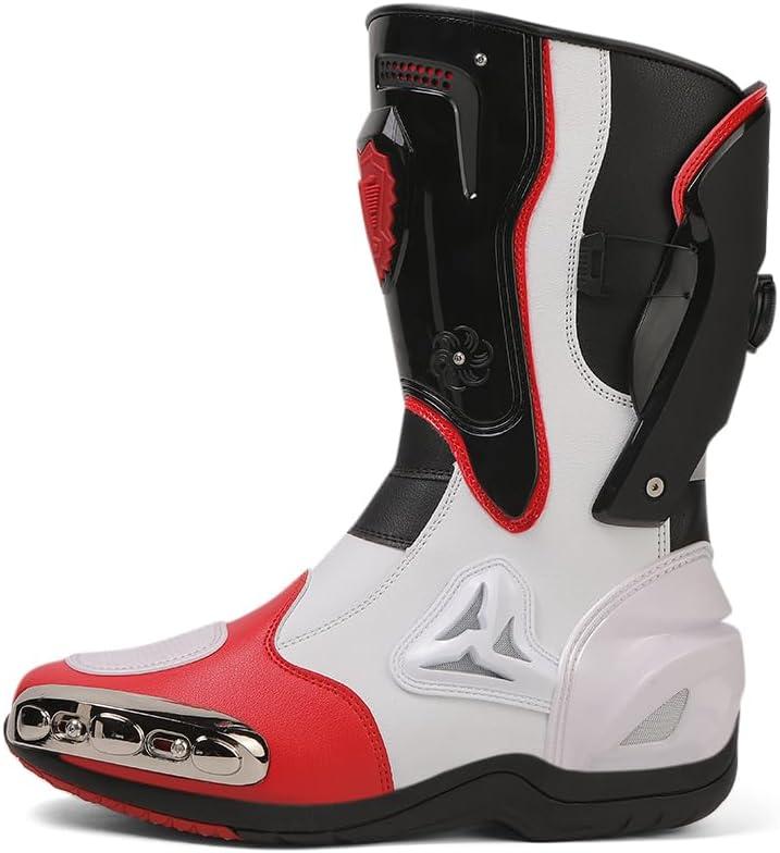Zeozoom Motorcycle Riding Boots Motorcycle Leather Boots for Women and Men Protection Anti Slip Racing Sports (Red) 45