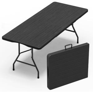 VSOAEIL Folding Table 6 Foot for Indoor Outdoor, Portable Heavy Duty Fold-in-Half Utility Plastic Foldable Dining Table with Carrying Handle for Picnic, Camping and Party, Matte Black, 6 FT - 1 PACK