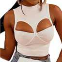 SweatyRocks Women's Cut Out Cropped Tank Top Crew Neck Slim Fit Sleeveless Ribbed Camisole (White, S)