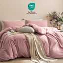 JELLYMONI Duvet Cover Queen Size - 100% Washed Cotton Comforter Cover with Linen-Like Texture, Breathable & Soft Bedding for Modern Home, Guest Room and Everyday Use,1 Duvet Cover & 2 Pillowcases