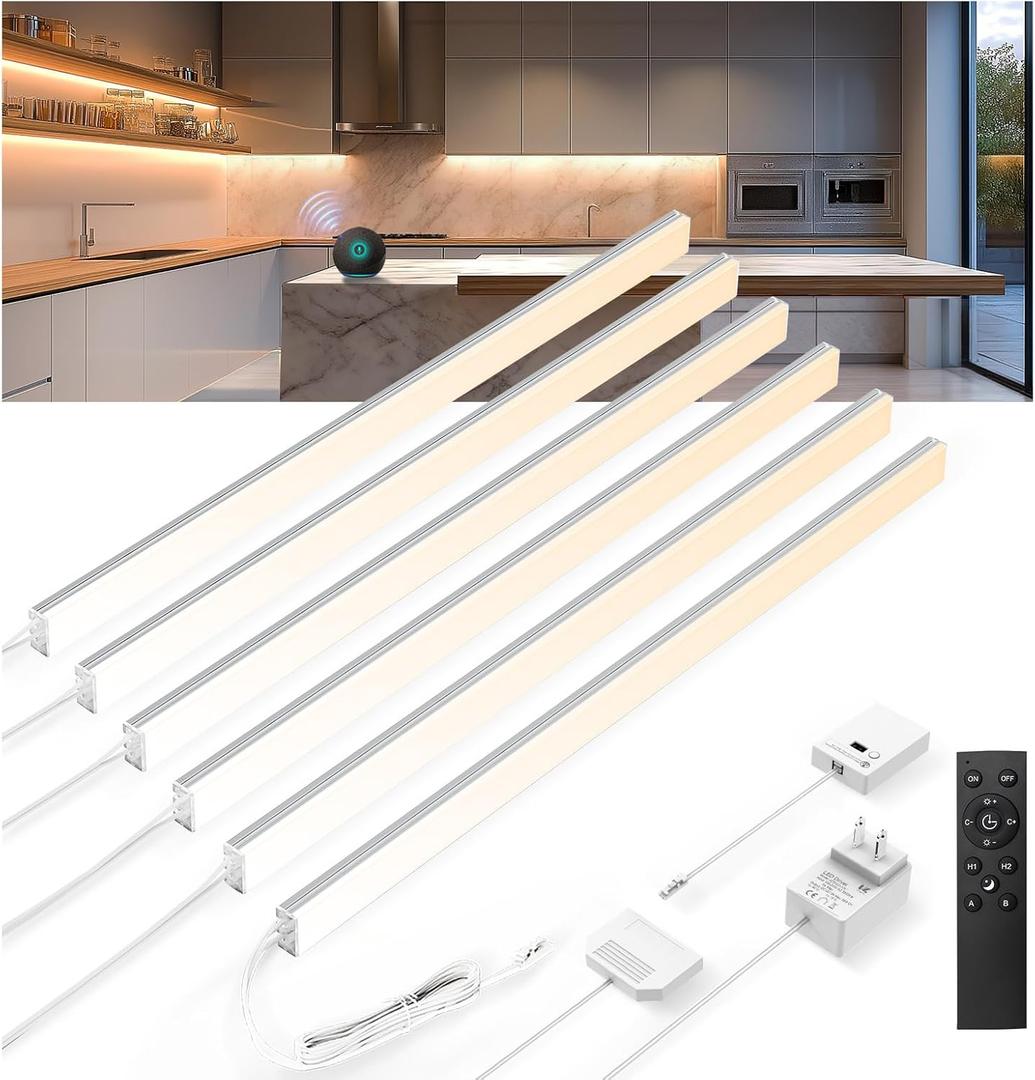 V4light Plug in Under Cabinet Lighting, 6 Pack 12 Inch Ultra-Slim LED Light Bars, Smart App/Voice/Remote Control, Works with Alexa, Dimmable & CCT Adjustable, 5W/Bar, for Kitchen, Closet, Counter