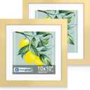 Hongkee 10x10 Picture Frame Set of 2, Made of Real Glass and Gold Wooden Frame - Display Square 8x8 with Mat or 10x10 Without Mat, 10 by 10 Photo for Wall or Tabletop