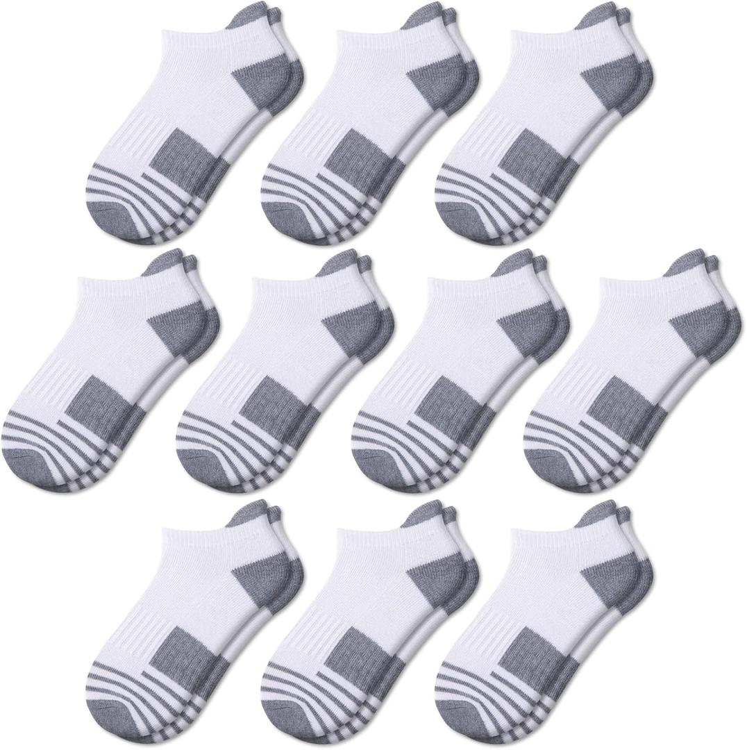 Comfoex 10 Pairs Boys Socks Ankle Athletic Socks For Boys 4-7 7-10 10-12 Years Old With Cushioned Sole (White 10 Paris)
