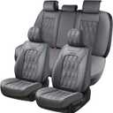 Coverado Car Seat Cover Full Set, Front and Back Seat Covers for Cars, 5 Seats Luxury Leather Seat Covers, Waterproof Car Seat Protectors, Gray Driver Seat Cushions Fit for Most Vehicles