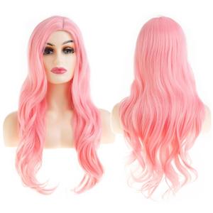 Baruisi Long Curly Wavy Pink Wigs for Women Side Part Natural Looking Cosplay Synthetic Heat Resistant Replacement Wig, Light Pink